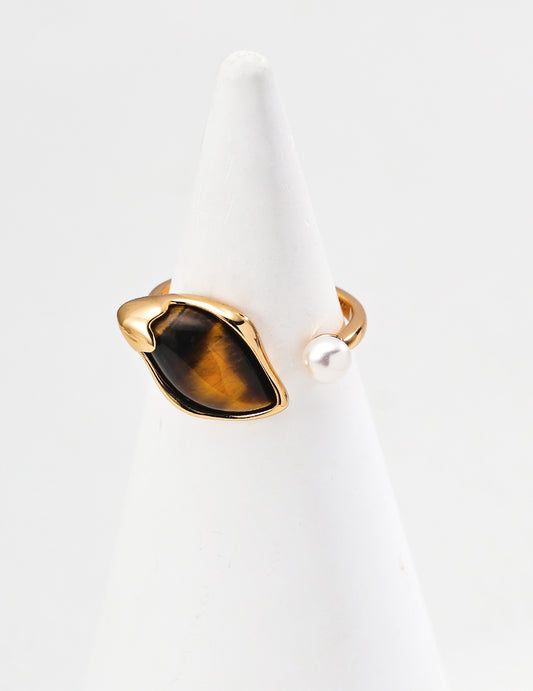 Tiger Eye and Pearl Ring