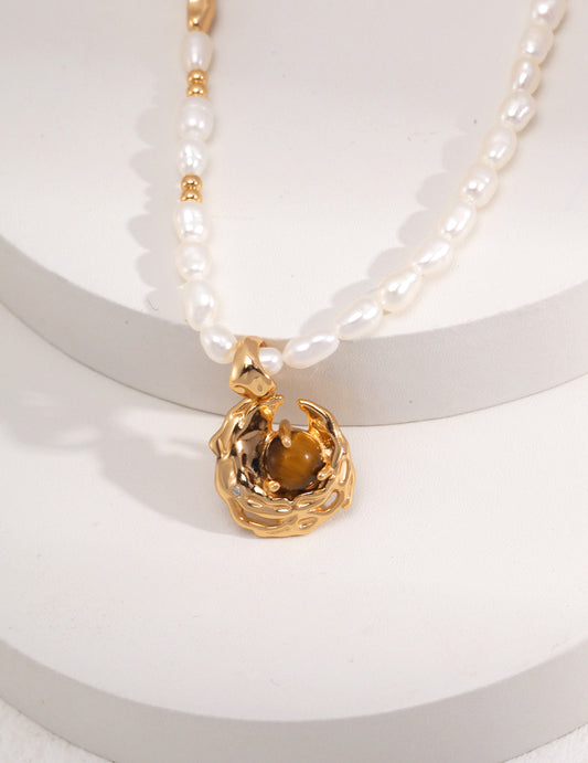 Artisan Baroque Pearl & Tiger Eye Necklace