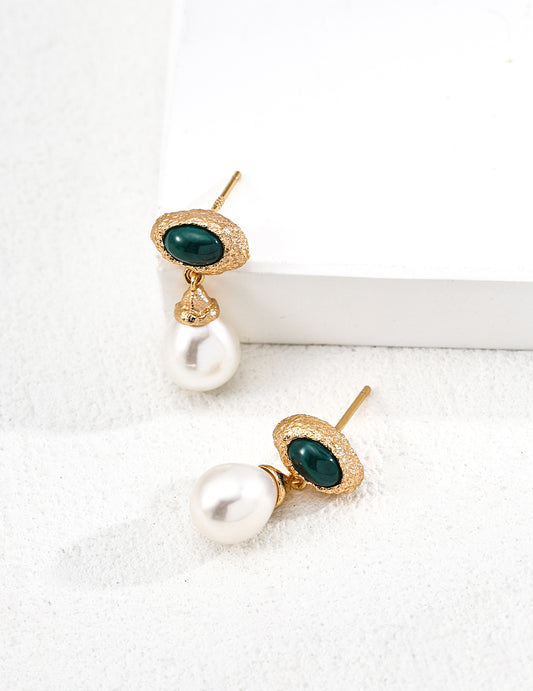 Malachite & Pearl Contrast Earrings