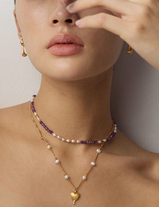 Frosted Gold & Pearl Zircon Necklace