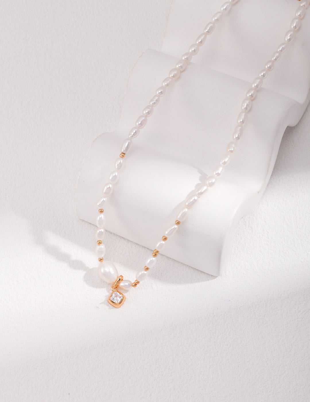 Double Pearl & Zircon Elegance Necklace