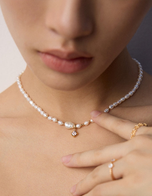 Double Pearl & Zircon Elegance Necklace