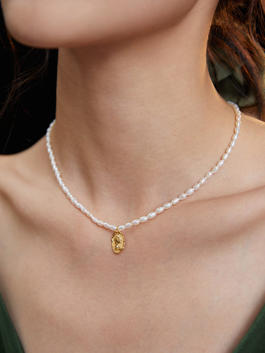 French Vintage Rice Pearl Collarbone Necklace