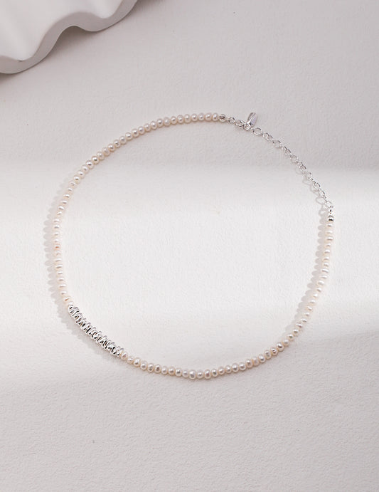 Crushed Silver & Pearl Choker Necklace