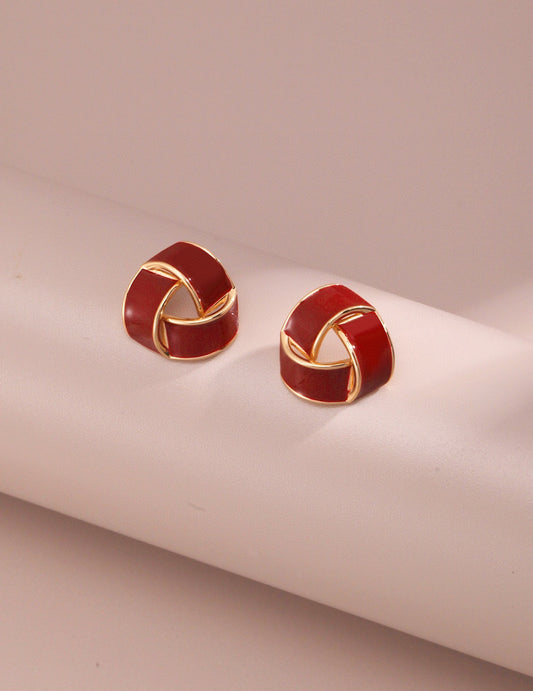 Interlaced Red Enamel Triangle Studs
