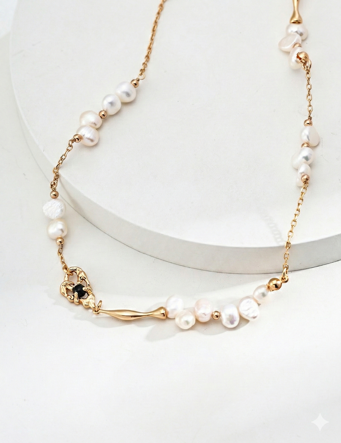Irregular Pearl & Black Agate Necklace