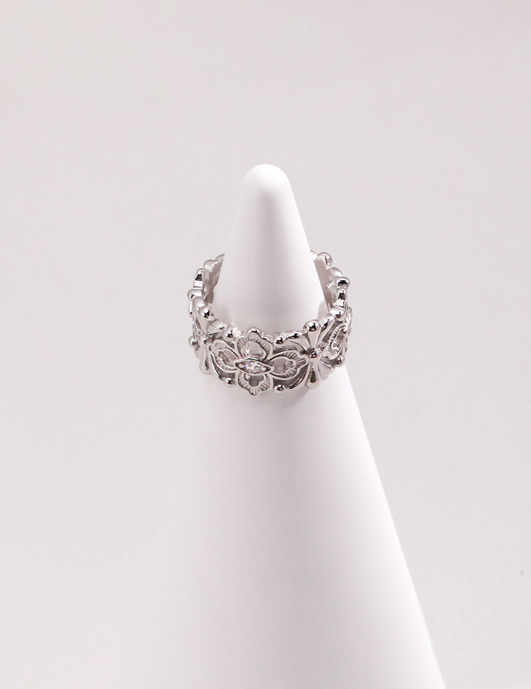 Vintage Floral Zircon Wide Ring