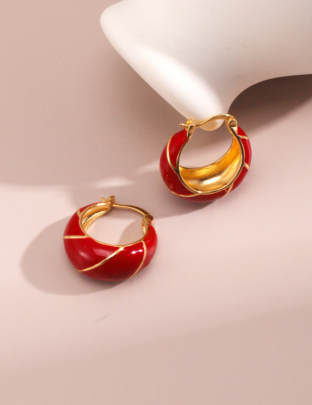 Red Enamel Vintage Gold Hoops