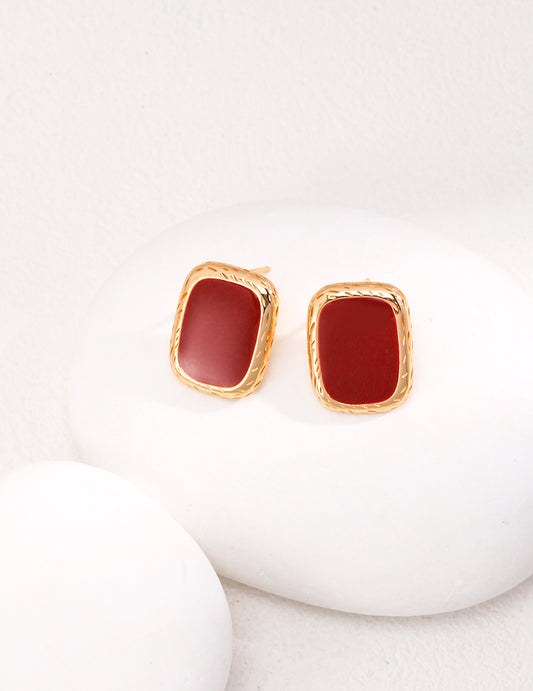 Vintage Red Enamel Square Studs