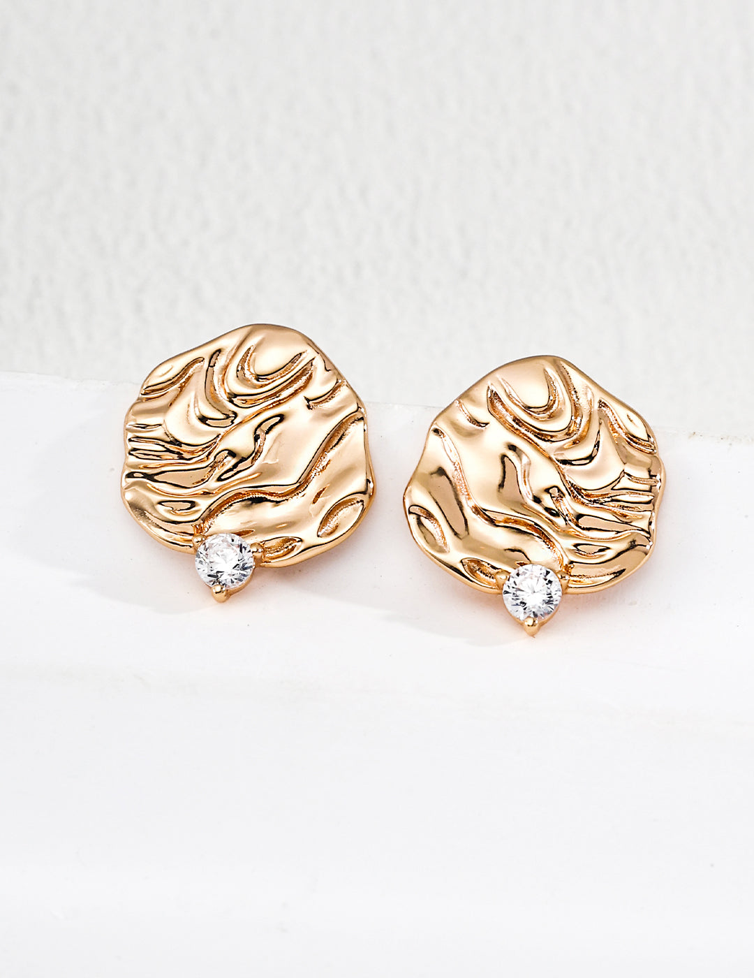 Wavy Gold Cubic Zirconia Studs