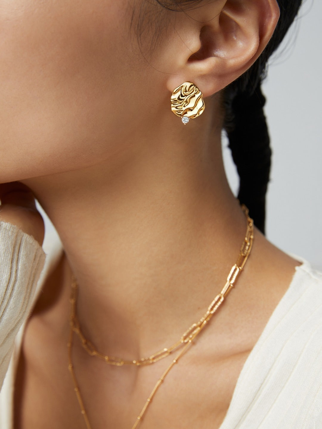 Wavy Gold Cubic Zirconia Studs