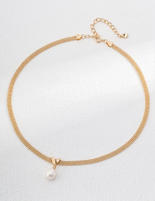 Knot Pearl Mesh Chain Necklace
