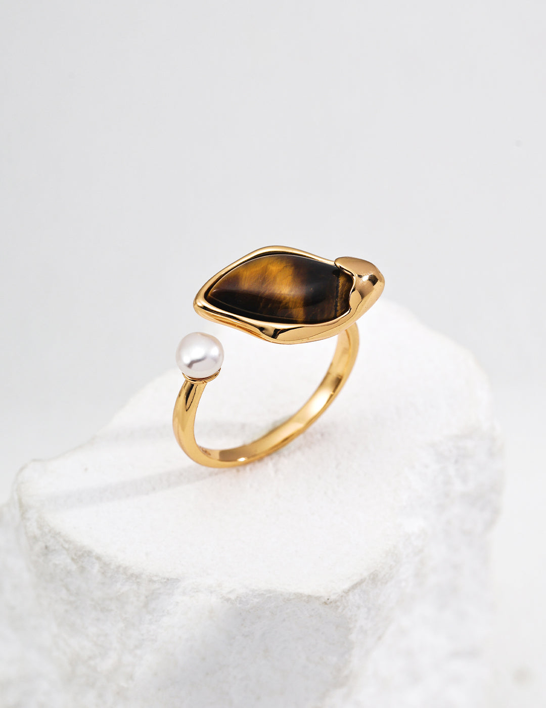 Tiger Eye and Pearl Ring