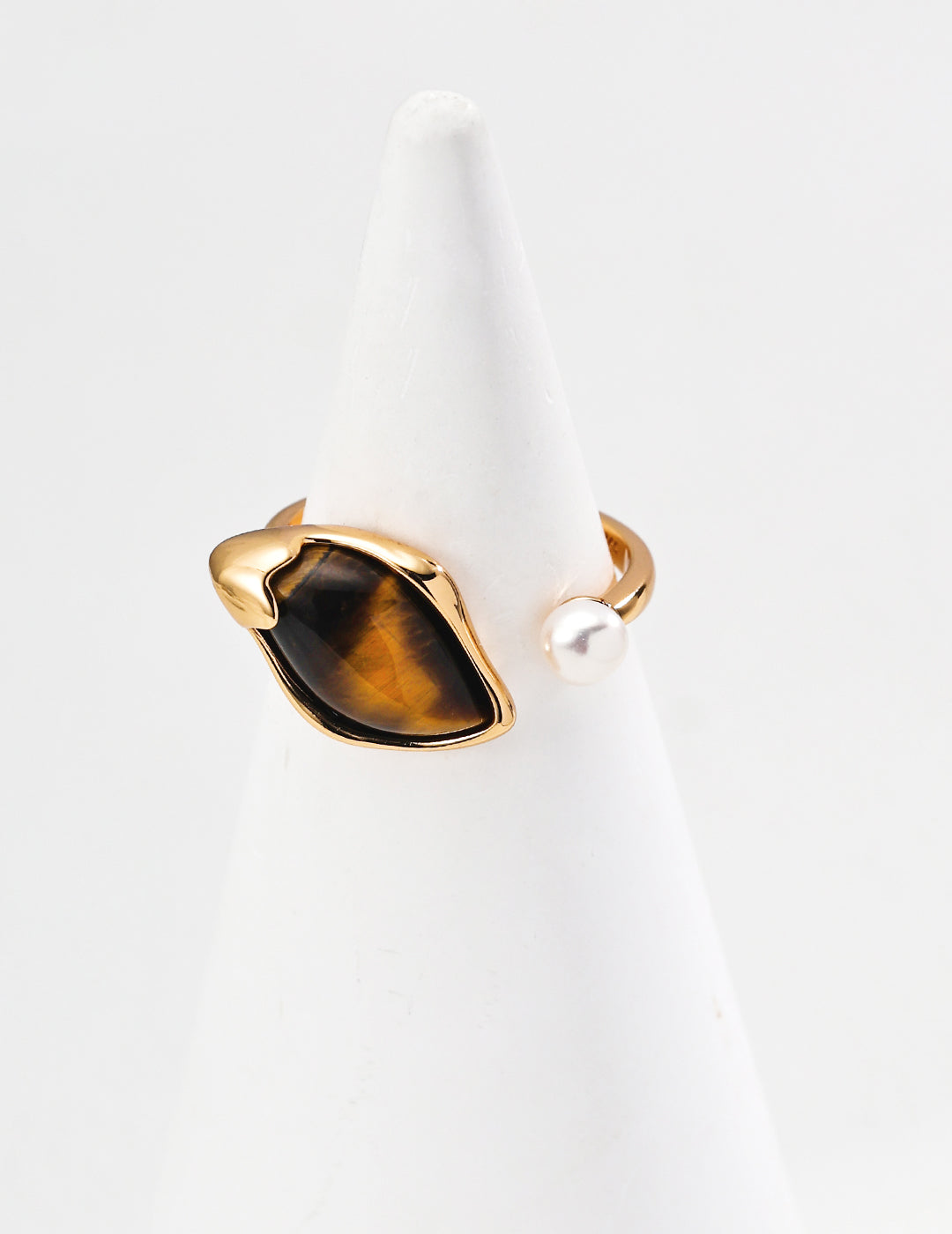 Tiger Eye and Pearl Ring