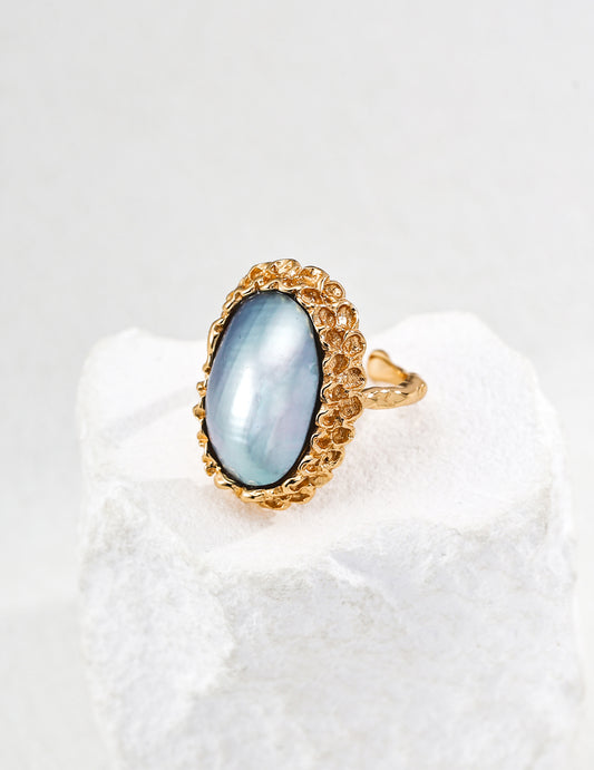 Hand-Carved Mabe Pearl Ring
