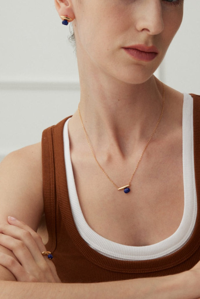Geometric Cone Lapis & Malachite Necklace