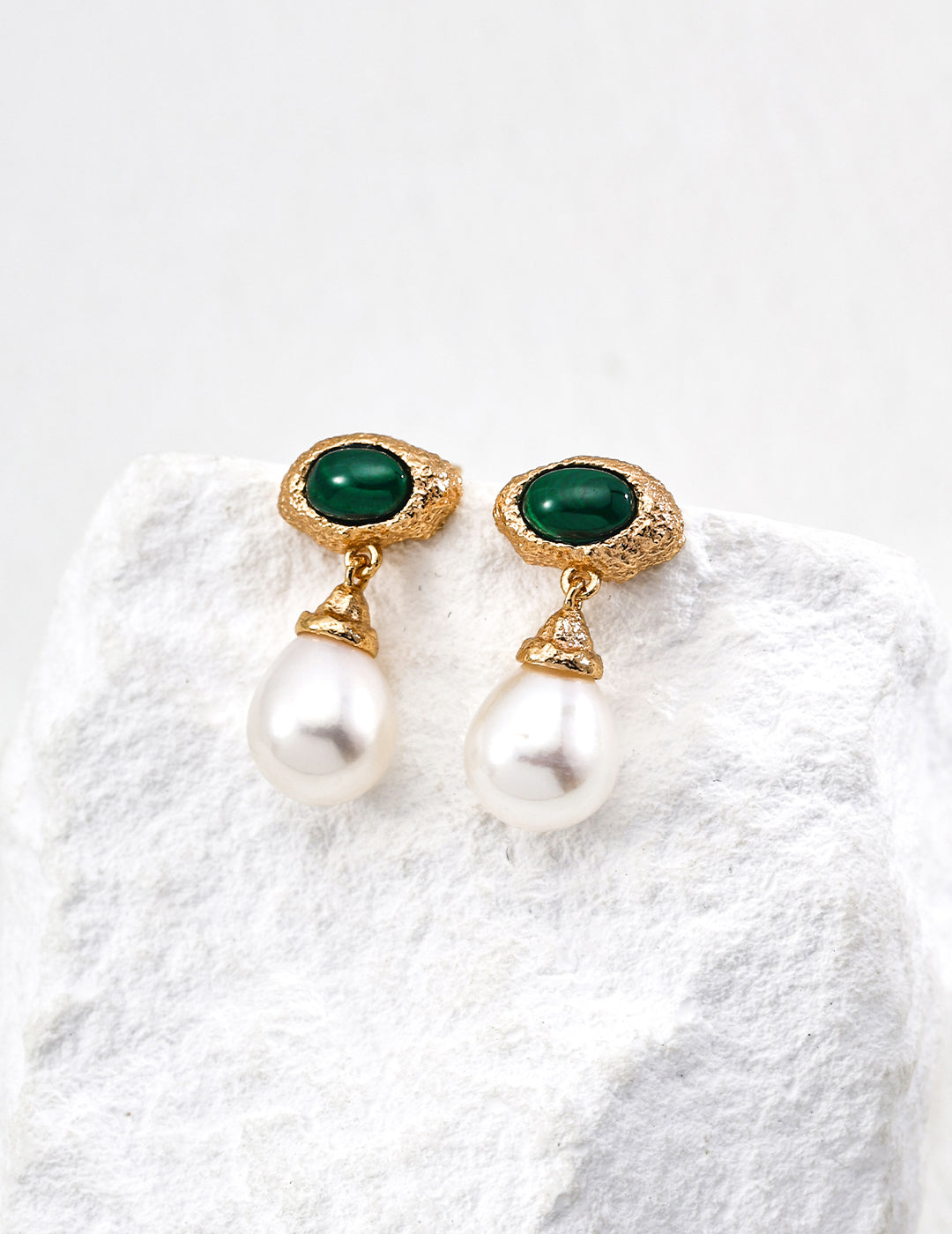 Malachite & Pearl Contrast Earrings