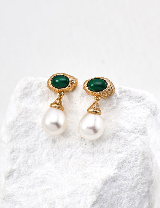 Malachite & Pearl Contrast Earrings