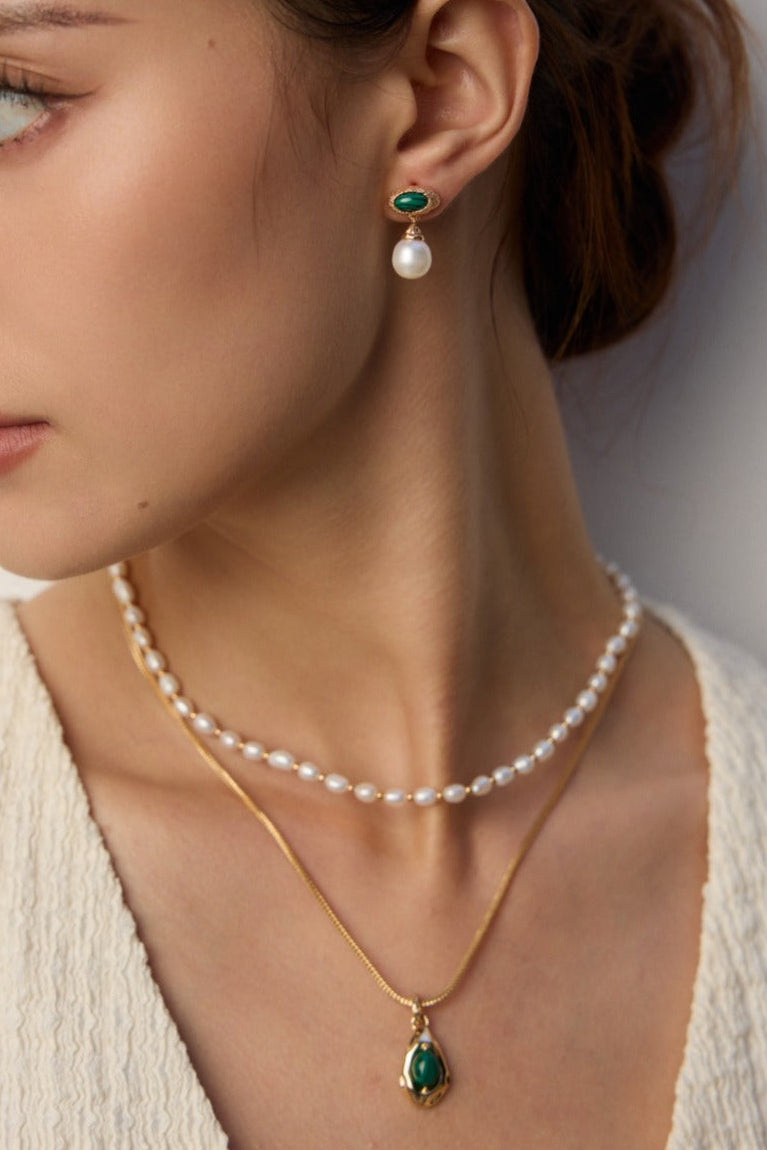 Malachite & Pearl Contrast Earrings