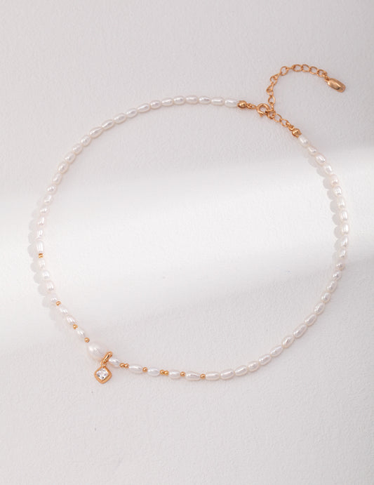 Double Pearl & Zircon Elegance Necklace