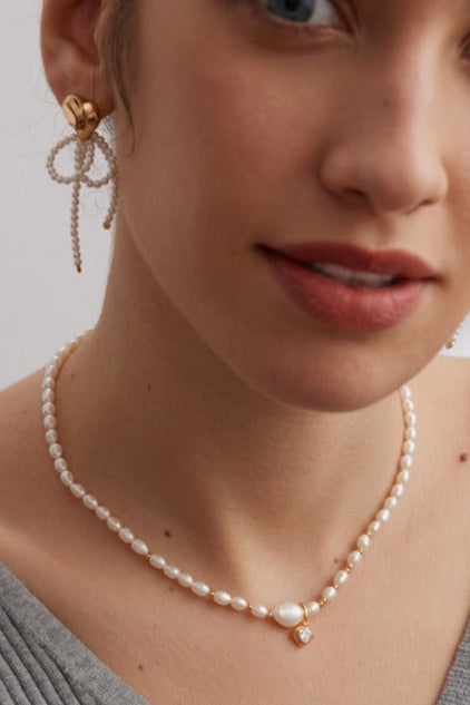 Double Pearl & Zircon Elegance Necklace
