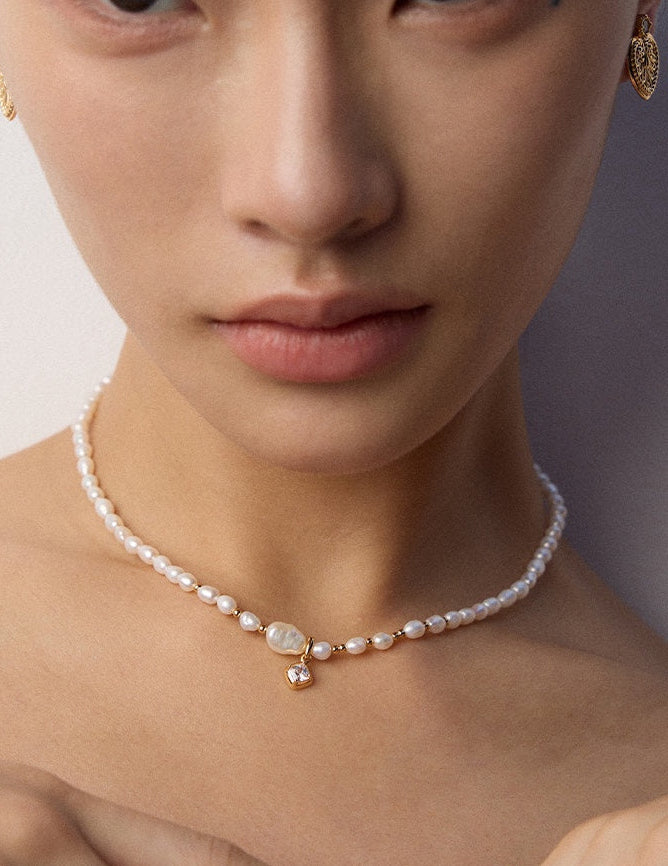 Double Pearl & Zircon Elegance Necklace
