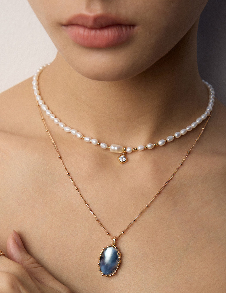 Double Pearl & Zircon Elegance Necklace