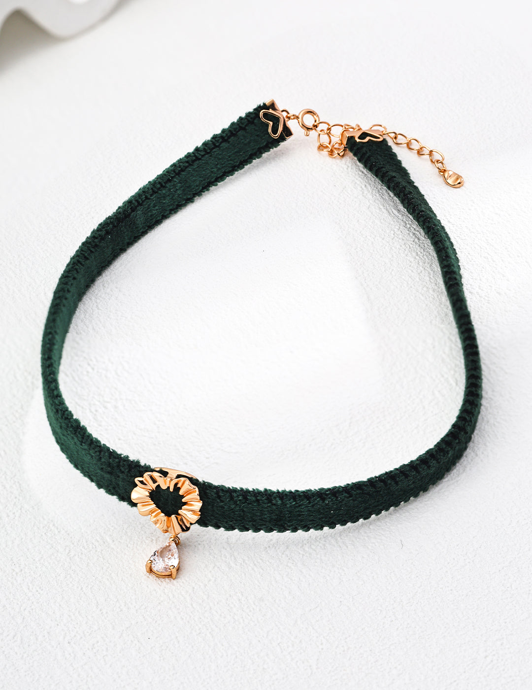 Green Velvet Choker with Zircon Pendant