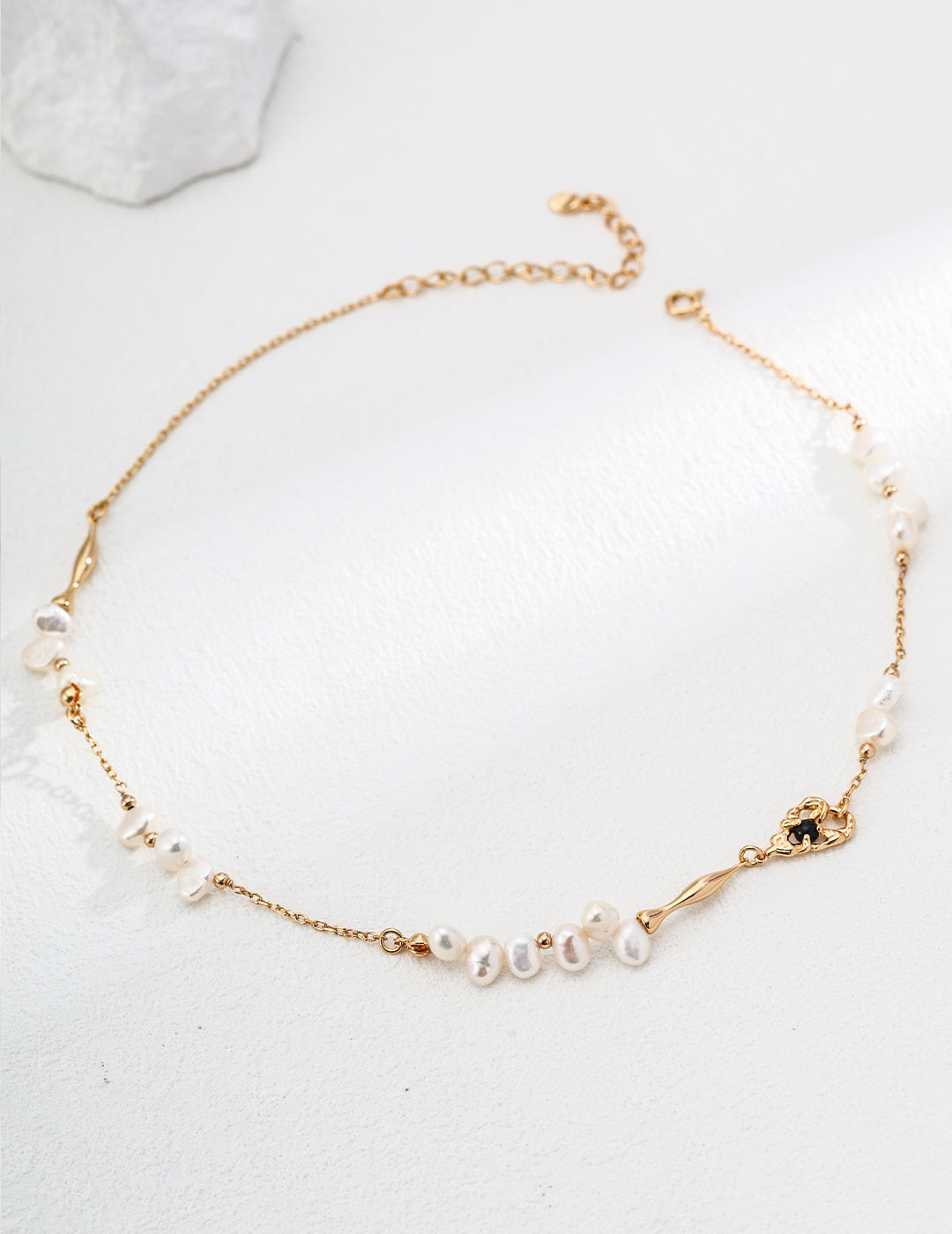 Irregular Pearl & Black Agate Necklace