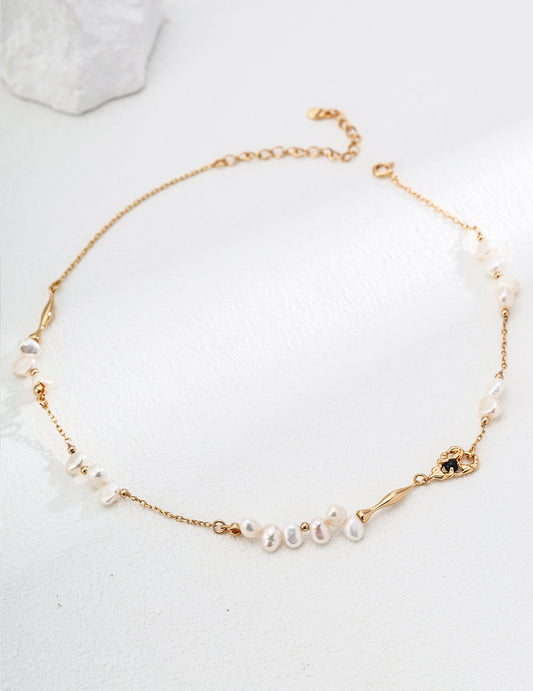 Irregular Pearl & Black Agate Necklace