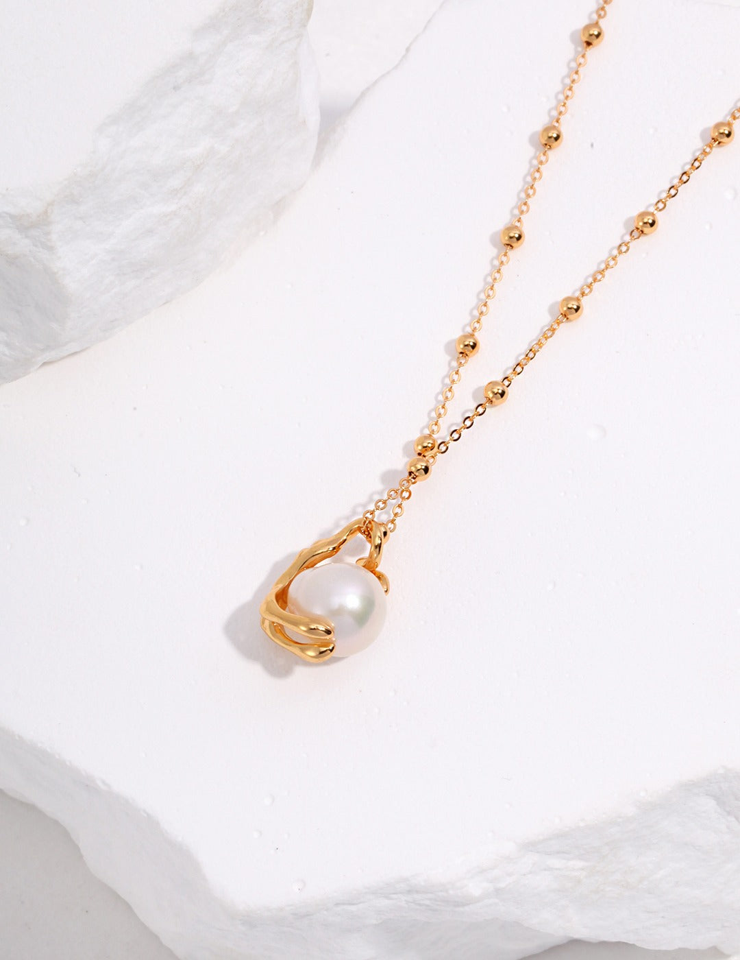 Baroque Round Pearl Solitaire Necklace