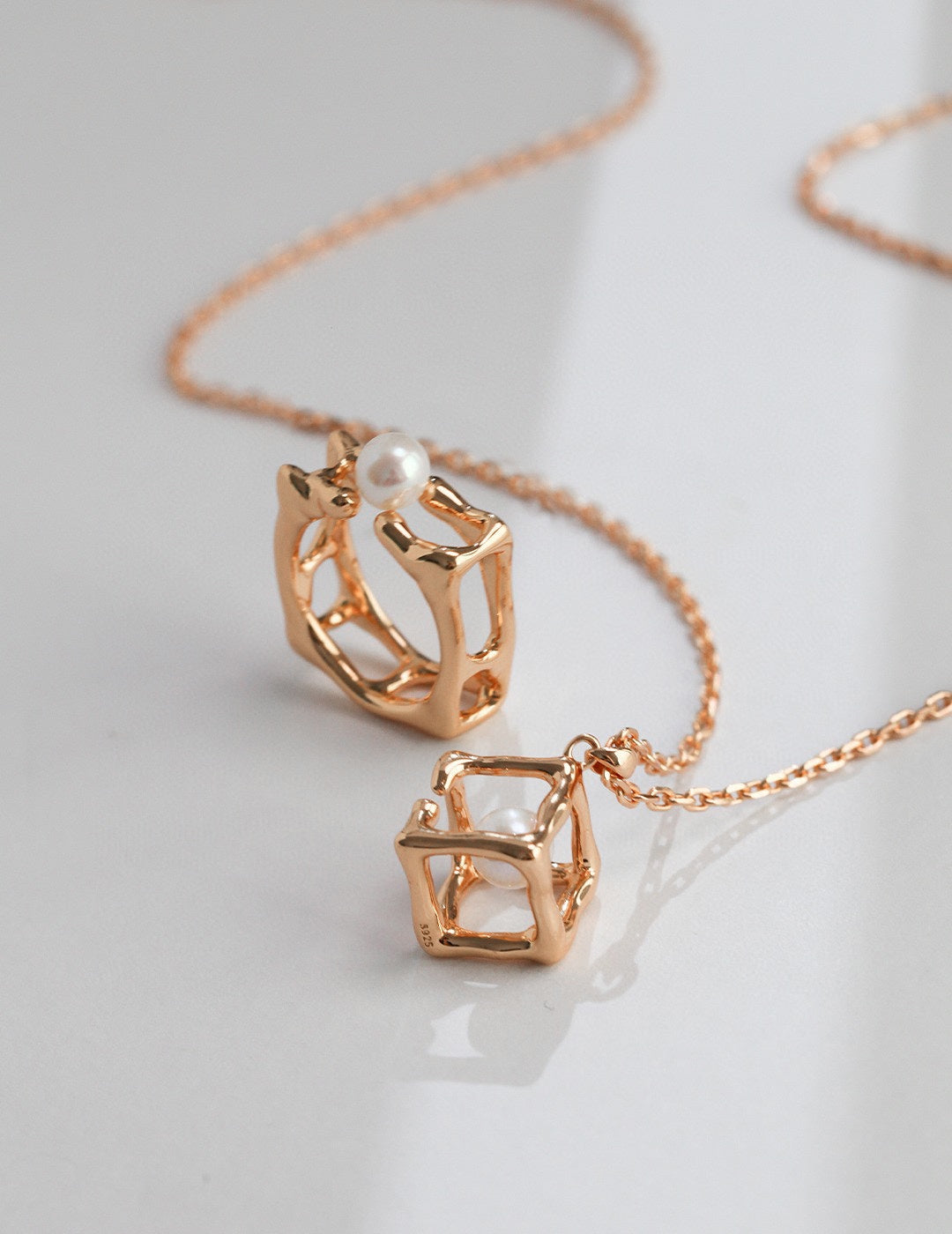 Geometric Square Pearl Necklace