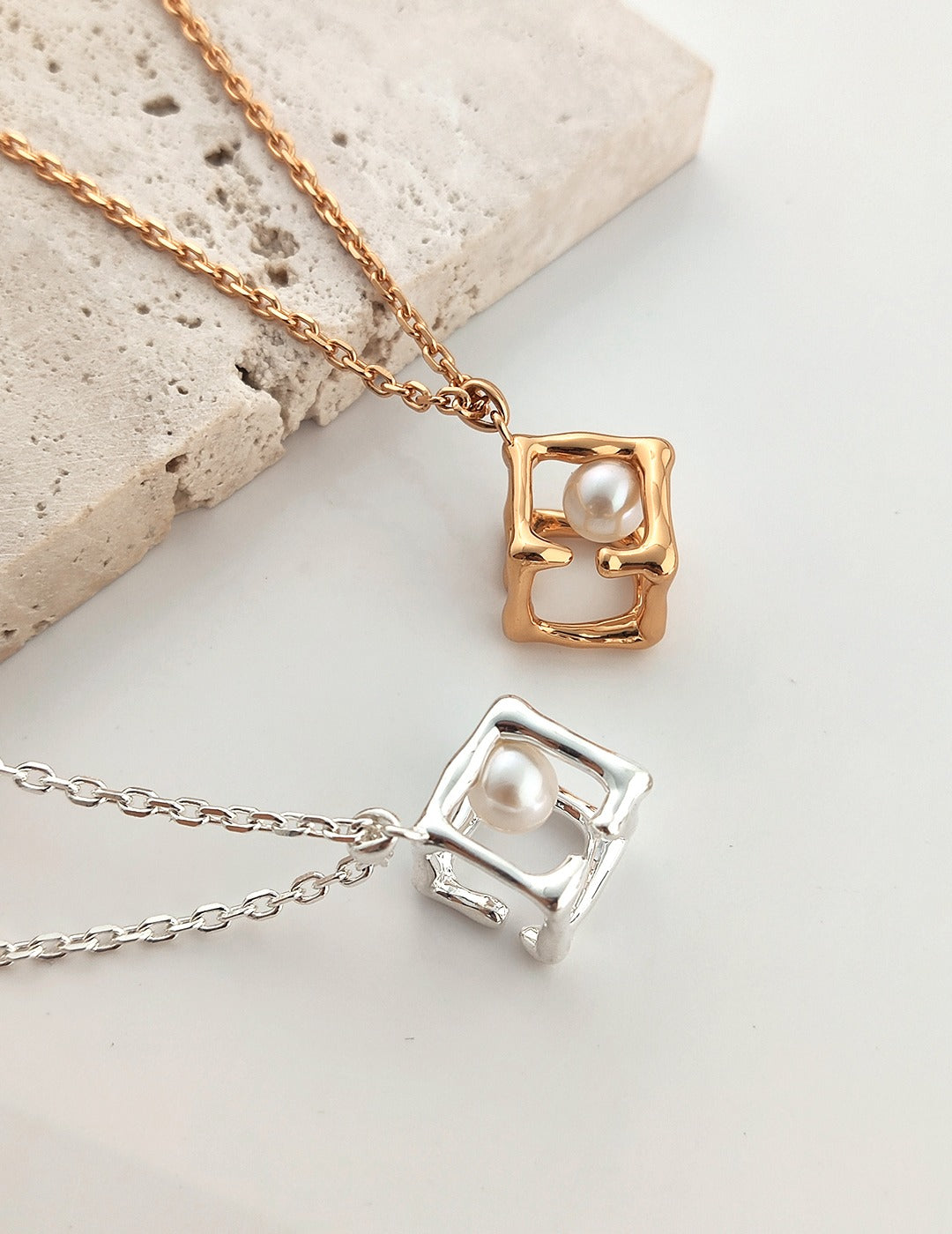Geometric Square Pearl Necklace