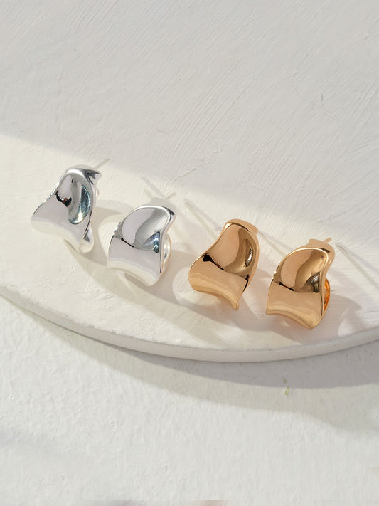 Modern Textured Silver Stud Earrings