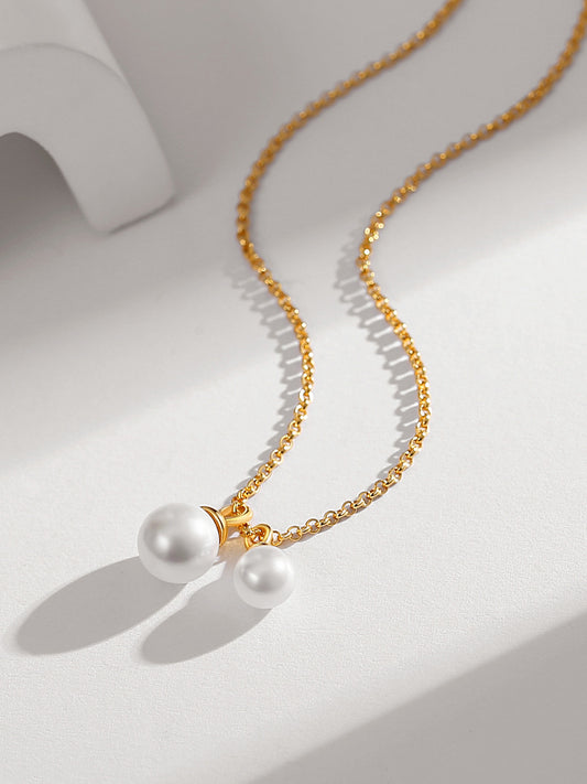 Luminous Double Pearl Collarbone Necklace