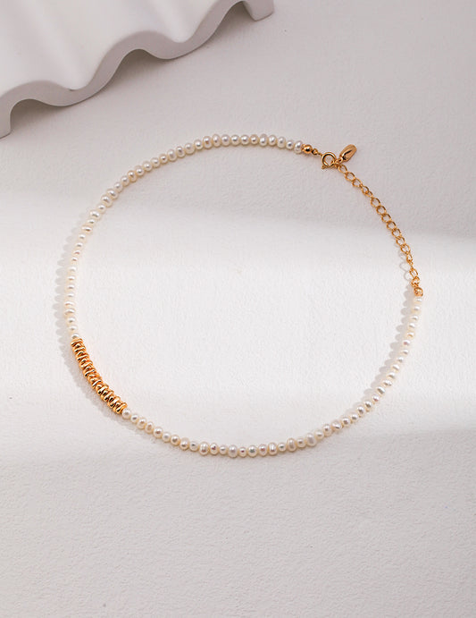 Crushed Silver & Pearl Choker Necklace