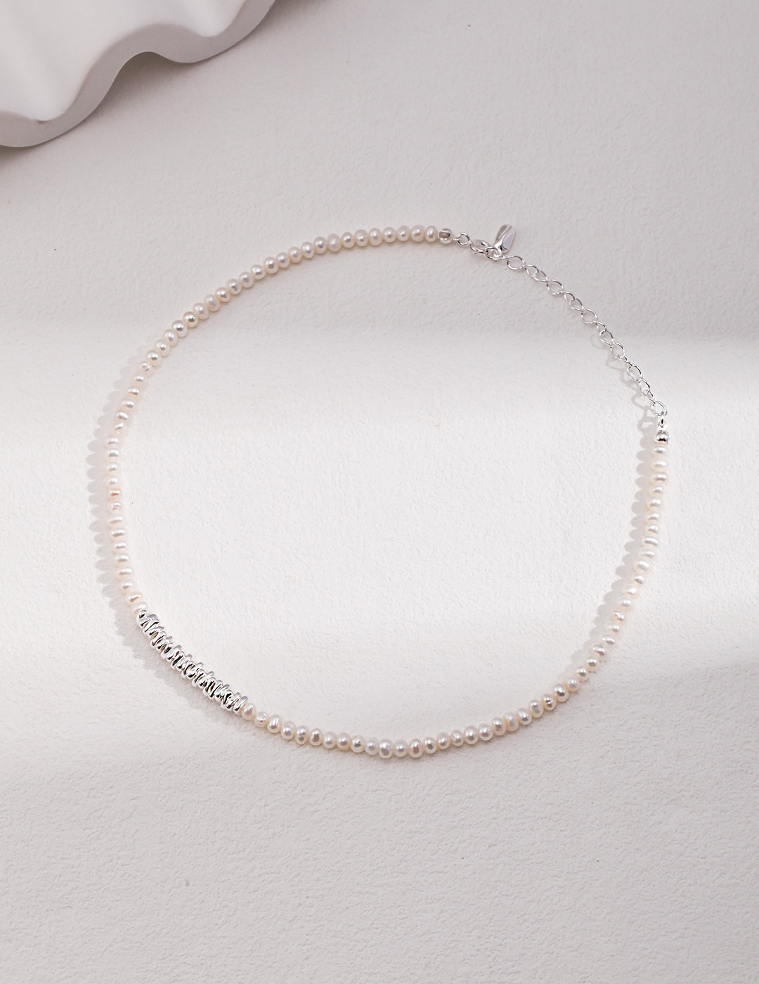 Crushed Silver & Pearl Choker Necklace