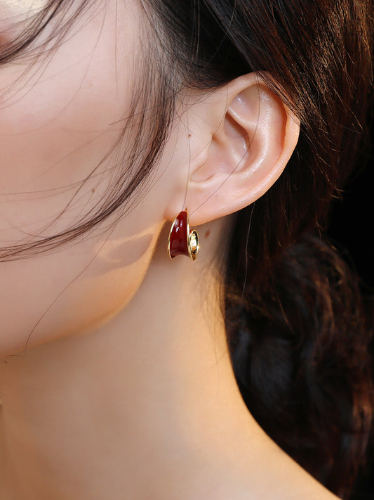 Scarlet Enamel Ribbon Earrings